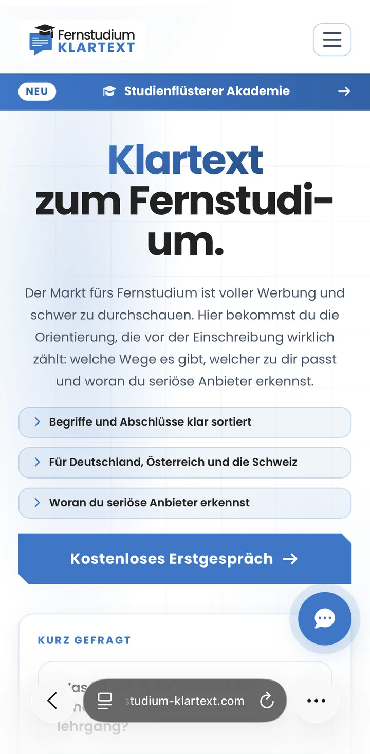 Fernstudium Klartext auf dem Smartphone
