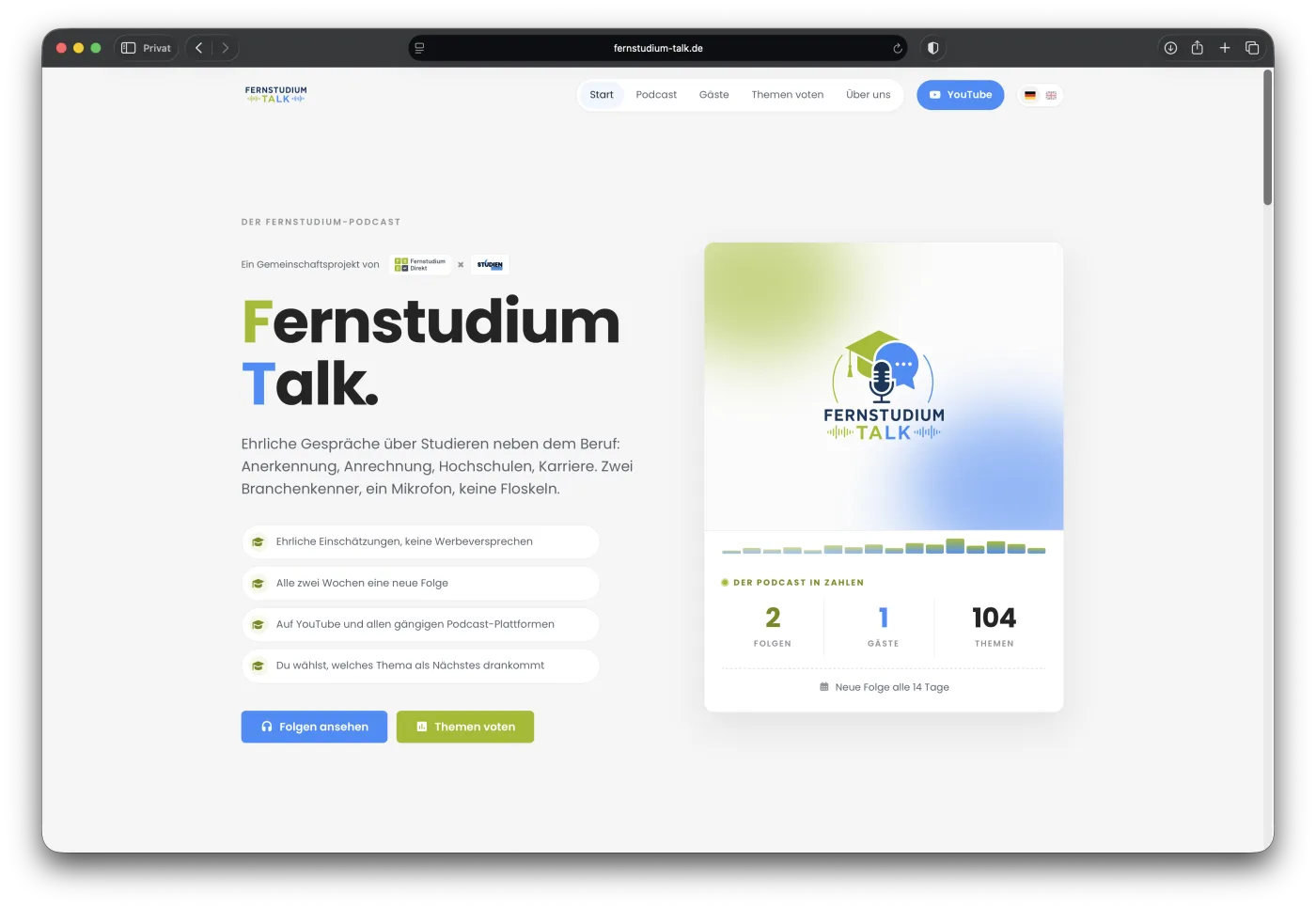 Startseite von Fernstudium Talk
