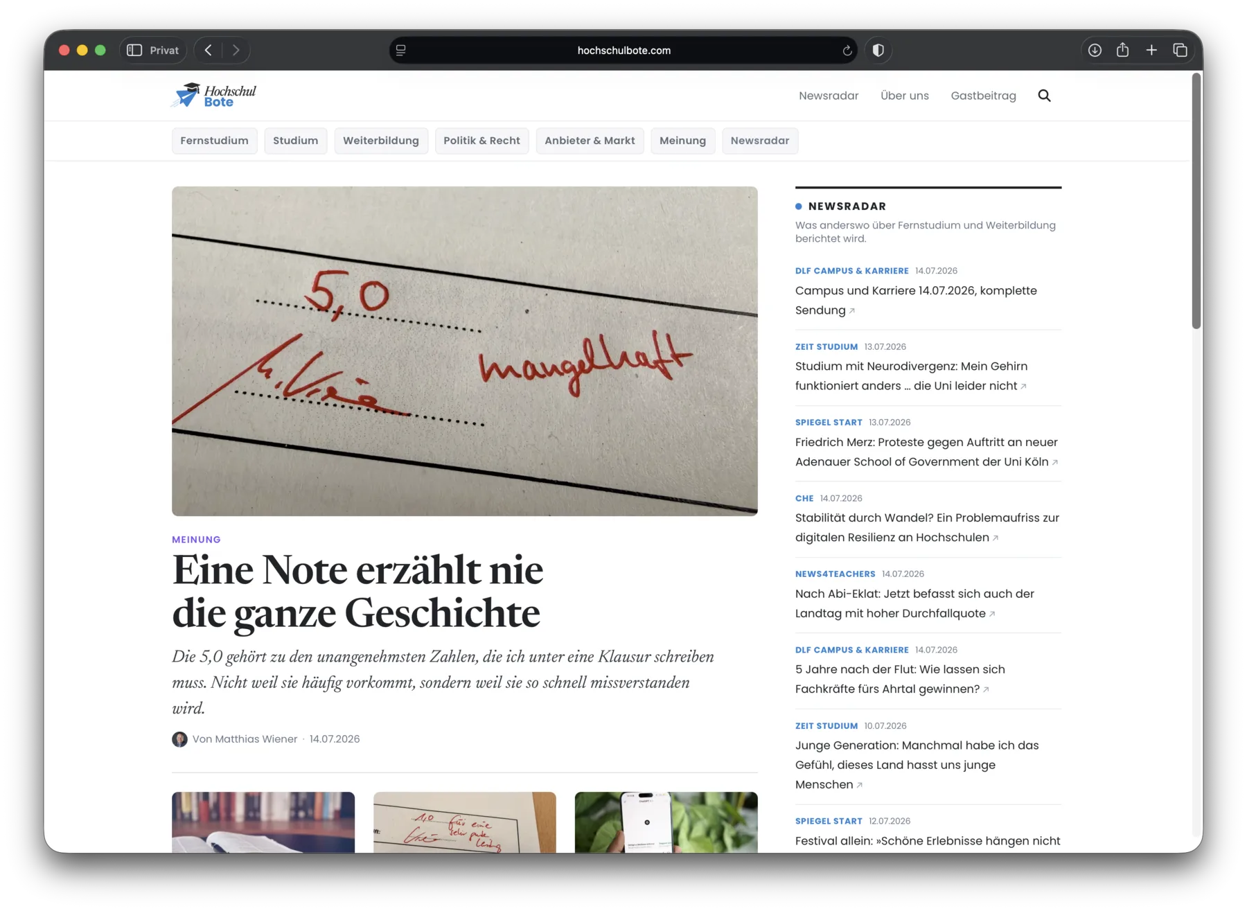 Hochschulbote im Browser