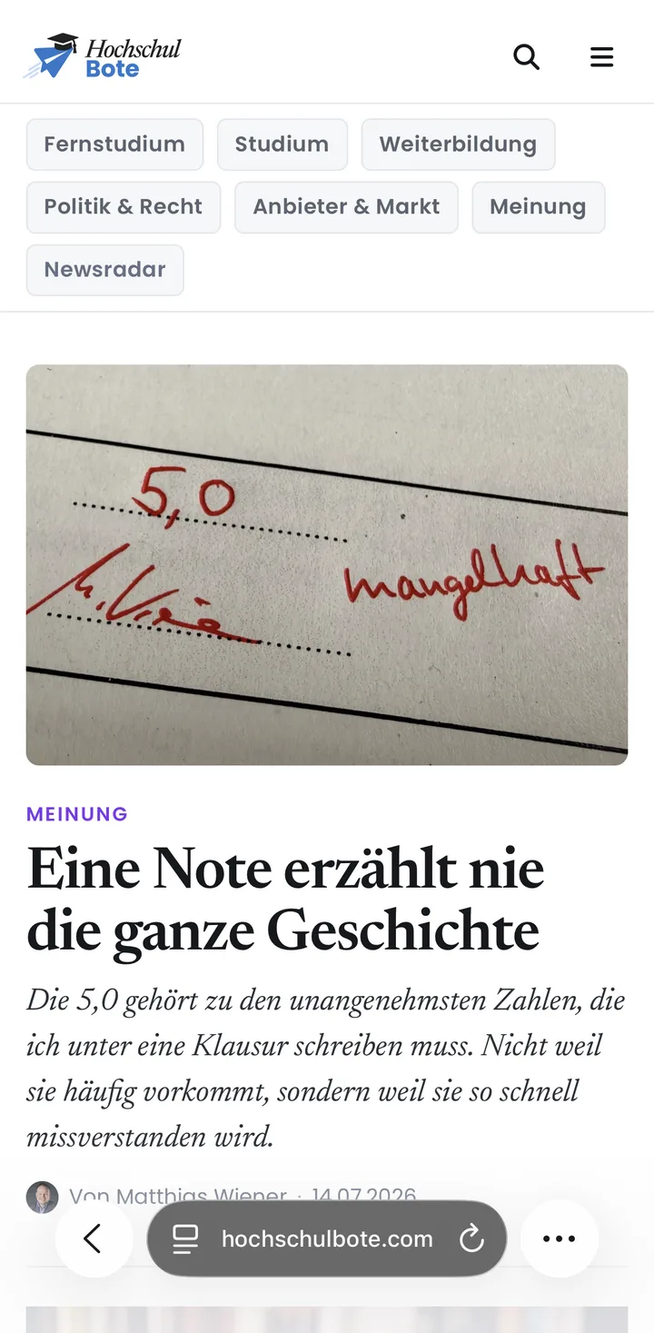 Hochschulbote auf dem Smartphone