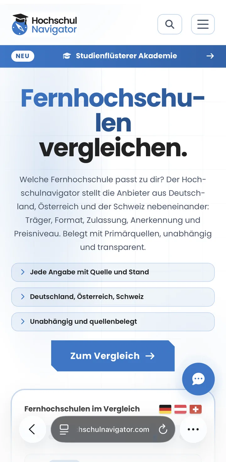 Hochschulnavigator auf dem Smartphone